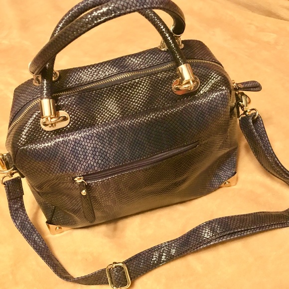 Stylish Navy blue python print satchel handbag - Picture 1 of 2